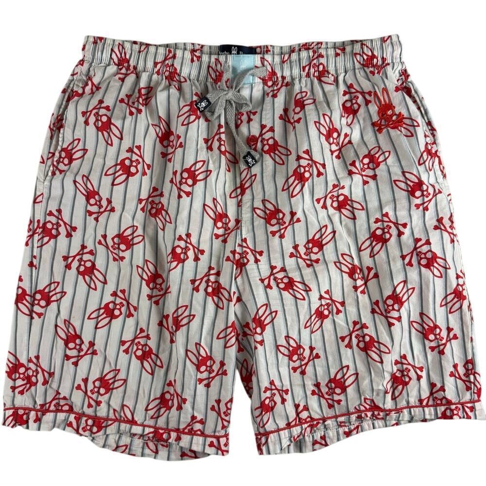 Psycho Bunny Men's Pajama Shorts - Red Logo - Size L
